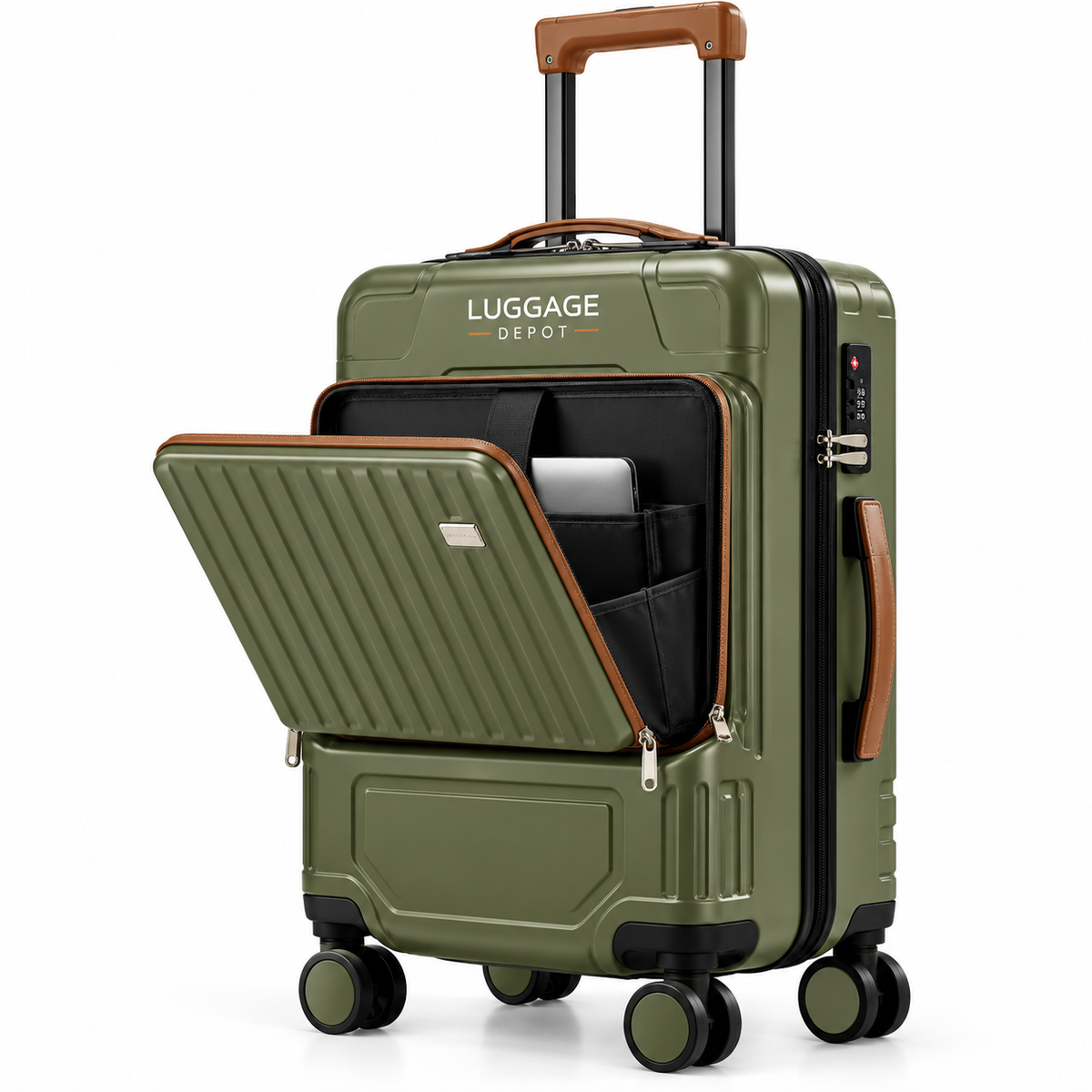 Luggage Depot Olive Green Quick-Access Hardside Suitcase with Smart Travel Features & Spinner Wheels