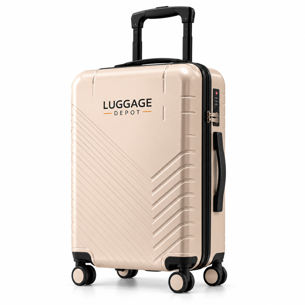 Luggage Depot Champagne Hardside Smart Carry-On Suitcase with Front Access Pocket, USB Port & Cup Holder